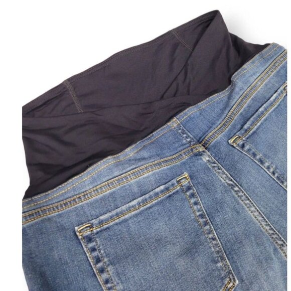 Isabel Maternity Over Belly Cropped Distressed Straight Maternity Jeans Blue 14 - Picture 8 of 12